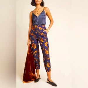 Anthropologie Salma Jacquard Joggers  Cargo Style Deep Navy Blue Terracotta XS
